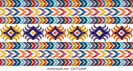 Ikat abstract geometric ethnic textile seamless pattern design. Tribal boho native textile turkey traditional embroidery vector. Aztec fabric carpet mandala ornaments textile decorations wallpaper.