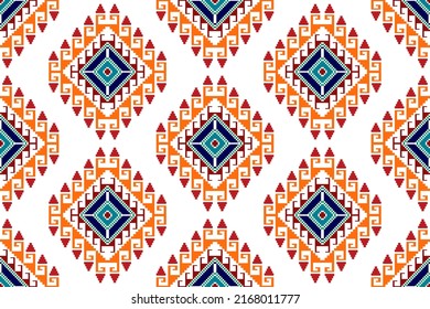 Ikat abstract geometric ethnic textile seamless pattern design. Aztec fabric carpet mandala ornaments textile decorations wallpaper. Tribal boho native textile traditional embroidery vector background