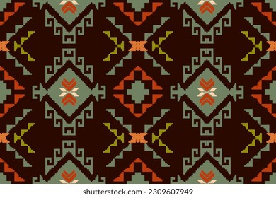 Ikat abstract geometric seamless pattern design. Boho tribal brown background, traditional textile of Turkey, traditional embroidery vector Aztec TapestryMandalaAccessoriesWallpaperDecorationTextiles