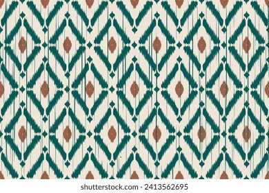 ikat Abstract Green Ethnic art. Seamless pattern in tribal, folk embroidery, and Mexican style. Aztec geometric art ornament print.Design for carpet, cover.wallpaper, wrapping, fabric, clothing