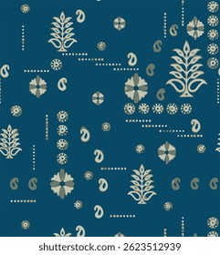 Ikat abstract pattern. Illustration ikat blue watercolor abstract floral paisley seamless pattern. Ikat abstract pattern use for fabric, textile, home decoration elements, upholstery, wrapping,