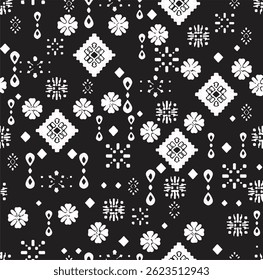 Ikat abstract pattern. Illustration ikat blue watercolor abstract floral paisley seamless pattern. Ikat abstract pattern use for fabric, textile, home decoration elements, upholstery, wrapping,