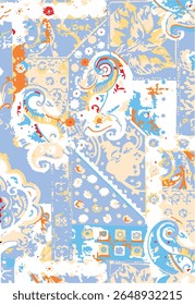 Ikat abstract pattern. Illustration ikat blue watercolor abstract floral paisley seamless pattern. Ikat abstract pattern use for fabric, textile, home decoration elements, upholstery, wrapping,