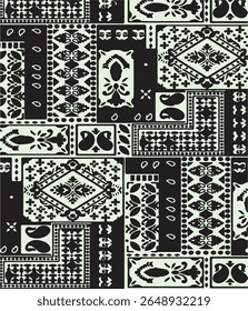 Ikat abstract pattern. Illustration ikat blue watercolor abstract floral paisley seamless pattern. Ikat abstract pattern use for fabric, textile, home decoration elements, upholstery, wrapping,