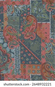 Ikat abstract pattern. Illustration ikat blue watercolor abstract floral paisley seamless pattern. Ikat abstract pattern use for fabric, textile, home decoration elements, upholstery, wrapping,