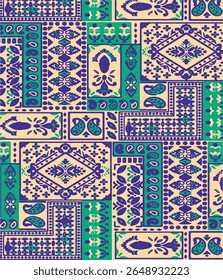 Ikat abstract pattern. Illustration ikat blue watercolor abstract floral paisley seamless pattern. Ikat abstract pattern use for fabric, textile, home decoration elements, upholstery, wrapping,
