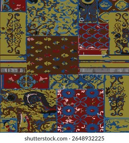 Ikat abstract pattern. Illustration ikat blue watercolor abstract floral paisley seamless pattern. Ikat abstract pattern use for fabric, textile, home decoration elements, upholstery, wrapping,
