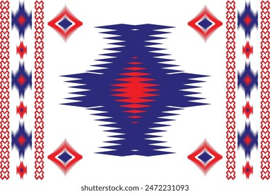In: Ikat Abstract. Nahtloses geometrisches Muster in Stammes-, Volksstickerei-Stil. Aztec geometrische Kunst Ornament Print.Design für Teppich, Bildschirmhintergrund, Bekleidung, Verpackung, Stoff, Bezug, Textil.