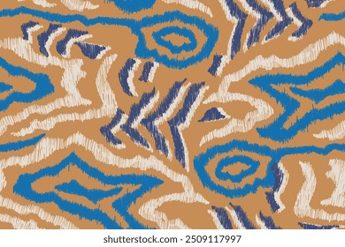 Ikat abstrakte nahtlose Muster, geometrisches Design, Motiv ethnisch handgefertigt, Ikat ethnischen Stamm, Boho Farben nahtlose Tapete. Ethnische Ikat Hintergrund Kunst.Illustration für Grußkarten