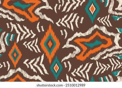 Ikat patrón sin fisuras abstracto, diseño geométrico, motivo étnico hecho a mano, Ikat tribal étnico, Fondo de pantalla sin fisuras de colores boho. Arte de fondo étnico Ikat, estilo africano