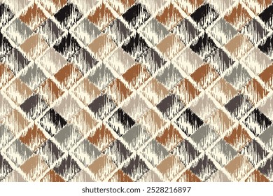 Ikat abstrato padrão sem emenda, design geométrico, motivo étnico artesanal, Ikat étnico tribal, boho cores papel de parede sem emenda. Etnia Ikat abstrato arte de fundo para cartões de saudação, impressão