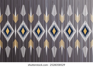 Ikat Abtract art. Seamless pattern in tribal folk embroidery, and Mexican style Aztec geometric art ornament print. Design for Capet, cover, wallpaper, wrapping, Fabric clothing 
