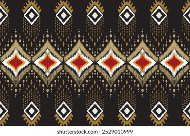 Ikat Abtract art. Seamless pattern in tribal folk embroidery, and Mexican style Aztec geometric art ornament print. Design for Capet, cover, wallpaper, wrapping, Fabric clothing 
