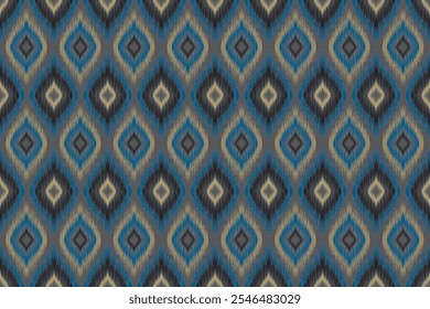 Ikat Abtract art. Seamless pattern in tribal folk embroidery, and Mexican style Aztec geometric art ornament print. Design for Capet, cover, wallpaper, wrapping, Fabric clothing