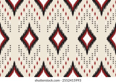 Ikat Abtract art. Seamless pattern in tribal folk embroidery, and Mexican style Aztec geometric art ornament print. Design for Capet, cover, wallpaper, wrapping, Fabric clothing	