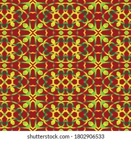 Ikat Art. Print. Ethnic Infinite Arabesque Moroccan Fabric. Line Vintage Backdrop. Maroon Red Yellow Antique Textile Texture. Ikat Art Vector.