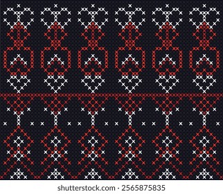ikat art seamless pattern with ikat border red black white colour white 
