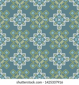 Ikat. Art seamless pattern. Ethnic print. Multicolored. Boho. Traditional ornament. Folk motif. Vector geometric background. Can be used for social media, posters, email, print, ads designs.