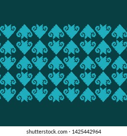 Ikat. Art seamless pattern. Ethnic print. Multicolored. Boho. Traditional ornament. Folk motif. Vector geometric background. Can be used for social media, posters, email, print, ads designs.