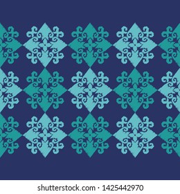 Ikat. Art seamless pattern. Ethnic print. Multicolored. Boho. Traditional ornament. Folk motif. Vector geometric background. Can be used for social media, posters, email, print, ads designs.