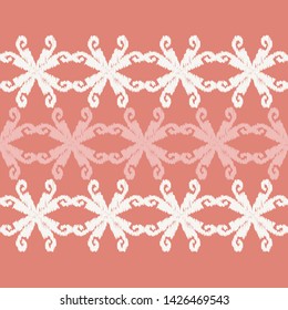 Ikat. Art seamless pattern. Ethnic print. Multicolored. Boho. Traditional ornament. Folk motif. Vector geometric background. Can be used for social media, posters, email, print, ads designs.