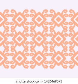 Ikat. Art seamless pattern. Ethnic print. Multicolored. Boho. Traditional ornament. Folk motif. Vector geometric background. Can be used for social media, posters, email, print, ads designs.