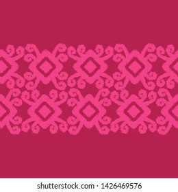 Ikat. Art seamless pattern. Ethnic print. Multicolored. Boho. Traditional ornament. Folk motif. Vector geometric background. Can be used for social media, posters, email, print, ads designs.