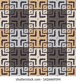 Ikat. Art seamless pattern. Ethnic print. Multicolored. Boho. Traditional ornament. Folk motif. Vector geometric background. Can be used for social media, posters, email, print, ads designs.