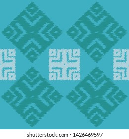 Ikat. Art seamless pattern. Ethnic print. Multicolored. Boho. Traditional ornament. Folk motif. Vector geometric background. Can be used for social media, posters, email, print, ads designs.