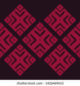 Ikat. Art seamless pattern. Ethnic print. Multicolored. Boho. Traditional ornament. Folk motif. Vector geometric background. Can be used for social media, posters, email, print, ads designs.
