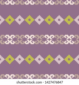 Ikat. Art seamless pattern. Ethnic print. Multicolored. Boho. Traditional ornament. Folk motif. Vector geometric background. Can be used for social media, posters, email, print, ads designs.