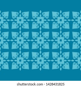 Ikat. Art seamless pattern. Ethnic print. Multicolored. Boho. Traditional ornament. Folk motif. Vector geometric background. Can be used for social media, posters, email, print, ads designs.