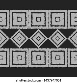 Ikat. Art seamless pattern. Ethnic print. Multicolored. Boho. Traditional ornament. Folk motif. Vector geometric background. Can be used for social media, posters, email, print, ads designs.