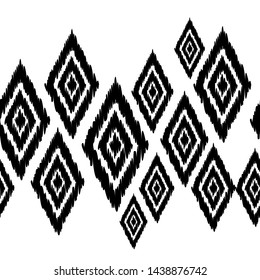 Ikat. Art seamless pattern. Ethnic print. Multicolored. Boho. Traditional ornament. Folk motif. Vector geometric background. Can be used for social media, posters, email, print, ads designs.