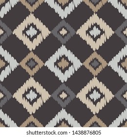 Ikat. Art seamless pattern. Ethnic print. Multicolored. Boho. Traditional ornament. Folk motif. Vector geometric background. Can be used for social media, posters, email, print, ads designs.