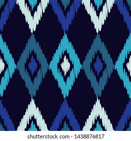 Ikat. Art seamless pattern. Ethnic print. Multicolored. Boho. Traditional ornament. Folk motif. Vector geometric background. Can be used for social media, posters, email, print, ads designs.