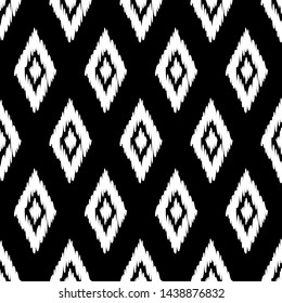 Ikat. Art seamless pattern. Ethnic print. Multicolored. Boho. Traditional ornament. Folk motif. Vector geometric background. Can be used for social media, posters, email, print, ads designs.