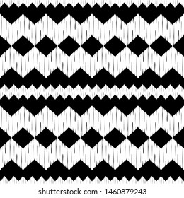 Ikat. Art seamless pattern. Ethnic print. Multicolored. Boho. Traditional ornament. Folk motif. Vector geometric background. Can be used for social media, posters, email, print, ads designs.
