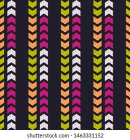 Ikat. Art seamless pattern. Ethnic print. Multicolored. Boho. Traditional ornament. Folk motif. Vector geometric background. Can be used for social media, posters, email, print, ads designs.