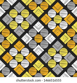 Ikat. Art seamless pattern. Ethnic print. Multicolored. Boho. Traditional ornament. Folk motif. Vector geometric background. Can be used for social media, posters, email, print, ads designs.
