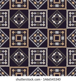 Ikat. Art seamless pattern. Ethnic print. Multicolored. Boho. Traditional ornament. Folk motif. Vector geometric background. Can be used for social media, posters, email, print, ads designs.