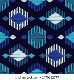 Ikat. Art seamless pattern. Ethnic print. Multicolored. Boho. Traditional ornament. Folk motif. Vector geometric background. Can be used for social media, posters, email, print, ads designs.