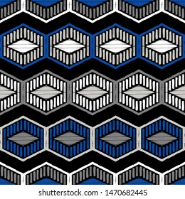 Ikat. Art seamless pattern. Ethnic print. Multicolored. Boho. Traditional ornament. Folk motif. Vector geometric background. Can be used for social media, posters, email, print, ads designs.