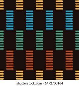Ikat. Art seamless pattern. Ethnic print. Multicolored. Boho. Traditional ornament. Folk motif. Vector geometric background. Can be used for social media, posters, email, print, ads designs.