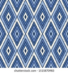 Ikat. Art seamless pattern. Ethnic print. Multicolored. Boho. Folk motif. Vector geometric background. Can be used for social media, posters, email, print, ads designs.