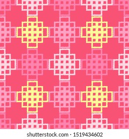 Ikat. Art seamless pattern. Ethnic print. Multicolored. Boho. Folk motif. Vector geometric background. Can be used for social media, posters, email, print, ads designs.