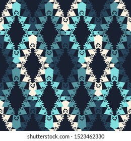 Ikat. Art seamless pattern. Ethnic print. Boho. Folk motif. Vector geometric background. Can be used for social media, posters, email, print, ads designs.