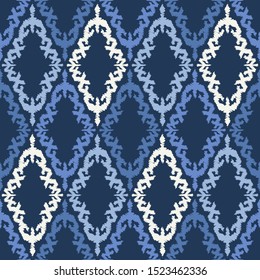 Ikat. Art seamless pattern. Ethnic print. Boho. Folk motif. Vector geometric background. Can be used for social media, posters, email, print, ads designs.