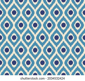 Ikat art seamless pattern. Tie-dye background. Traditional classic wallpaper. Folk style for fashion, interior, home decoration. Vector.