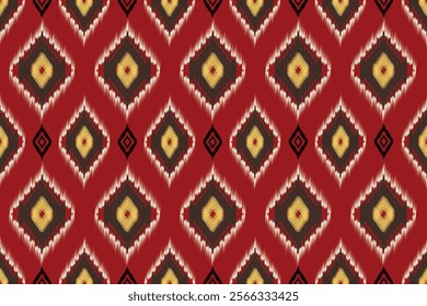 Ikat  art. Seamless pattern in tribal folk embroidery, and Mexican style Aztec geometric art orAbtractnament print. Design for Capet, cover, wallpaper, wrapping, Fabric clothing	